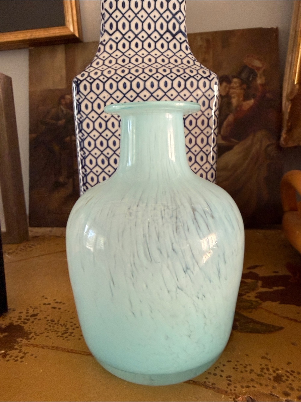 Handblown Aqua Glass Vase - Elegant Home Accent